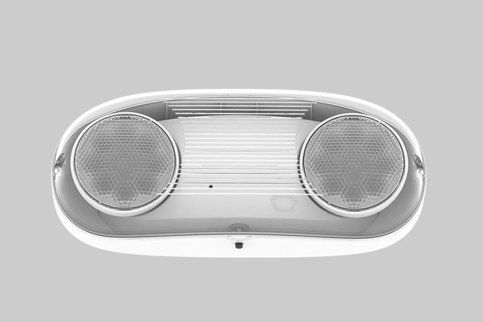 Emergency Light | Thermo Plastic | Style 3 | Wet Rated | White Color | 6500K Dual Heads | Surface Mount | 120 / 277 Vac