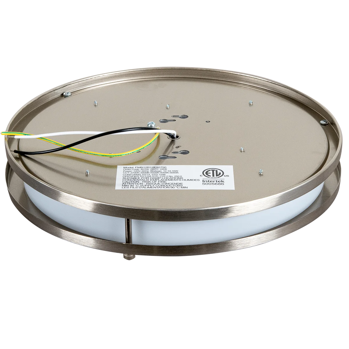 Energetic Lighting FMB Series LED Round Flush Mount, 12", Brushed Nickel, 1200|1050|900 lumens, 16W|...