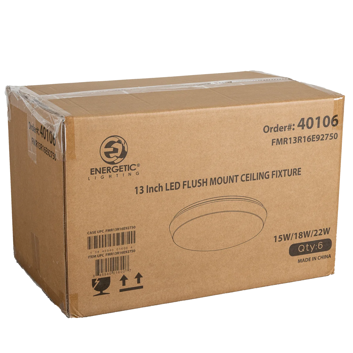 Energetic Lighting FMR Series LED Round Flush Mount, 13", 15W/18W/22W, 1000/1260/1540lm, 120V, 2700K...