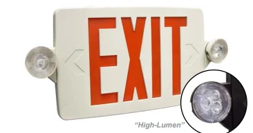 Exit & Emergency Combo, Universal Single/Double Face, Red Letters, White Housing, Remote Capacity