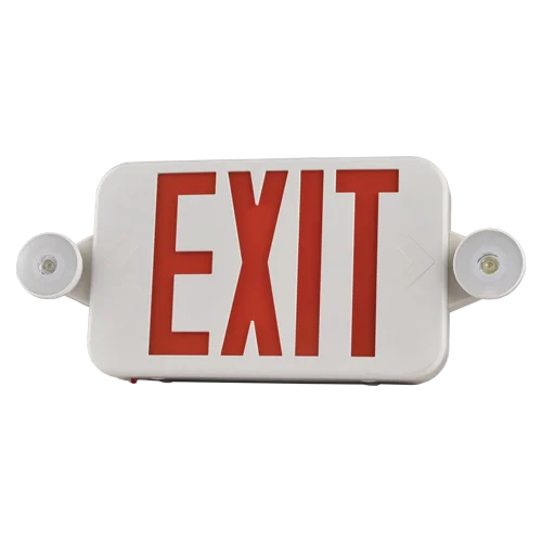 Exit and Emergency Lighting Combo, Round LED Lamp, Single or Double Face, White Finish, Universal Mounting