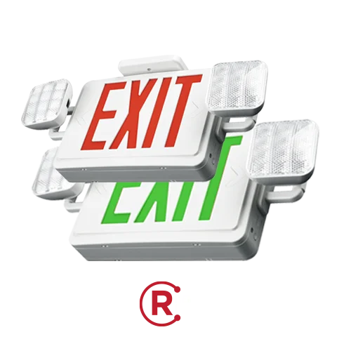 Exit and Emergency Lighting Combo, Square LED Lamp, Remote capable, White, Ceiling, Wall