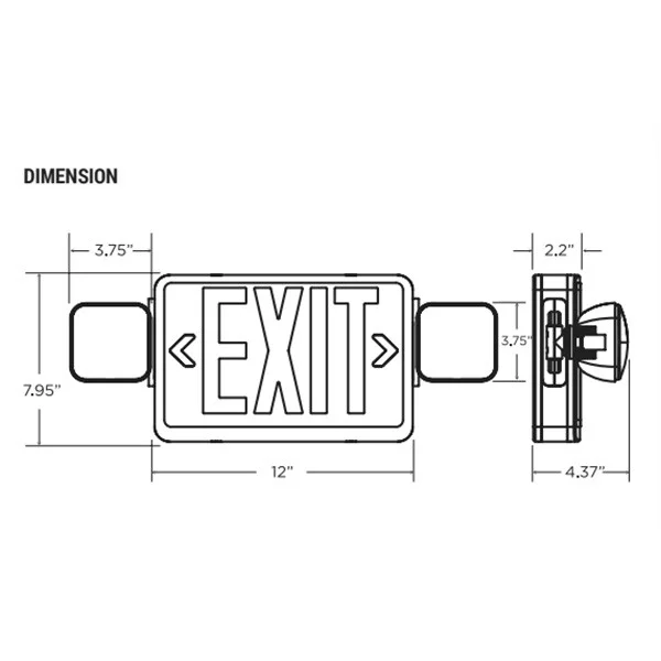 Exit and Emergency Lighting Combo, Square LED Lamp, Remote capable, White, Ceiling, Wall - view 2