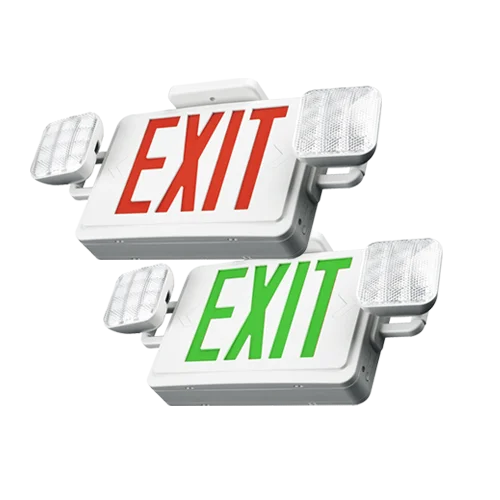 Exit and Emergency Lighting Combo, Square LED Lamp, White, Universal Mounting