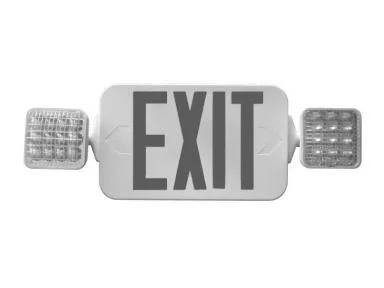 Exit Emergency Combo, Thermoplastic, Red Letters, Square Heads, White, Remote Head Capable, Battery Backup
