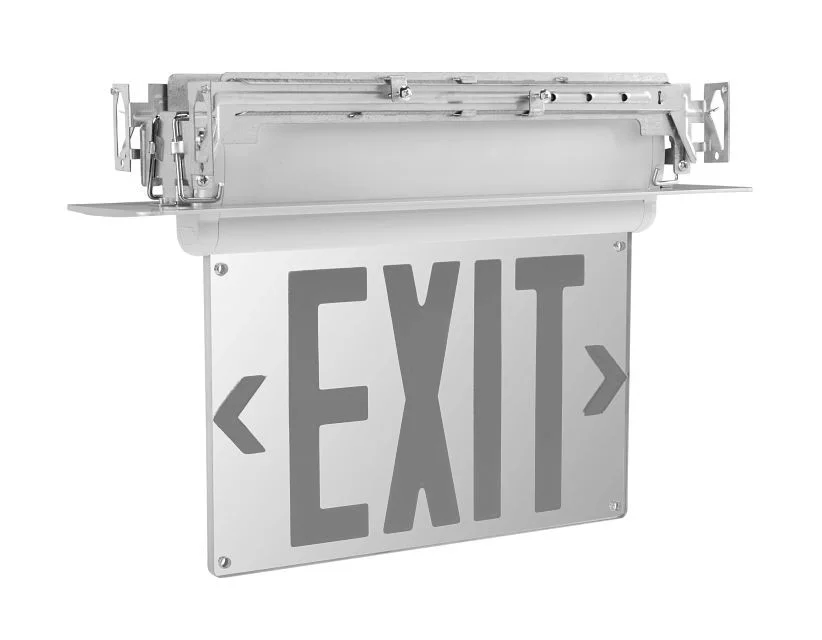 Exit Sign | Edge Lit | Style 2 | White Color | Single or Double Facing | Green Lettering | Universal...
