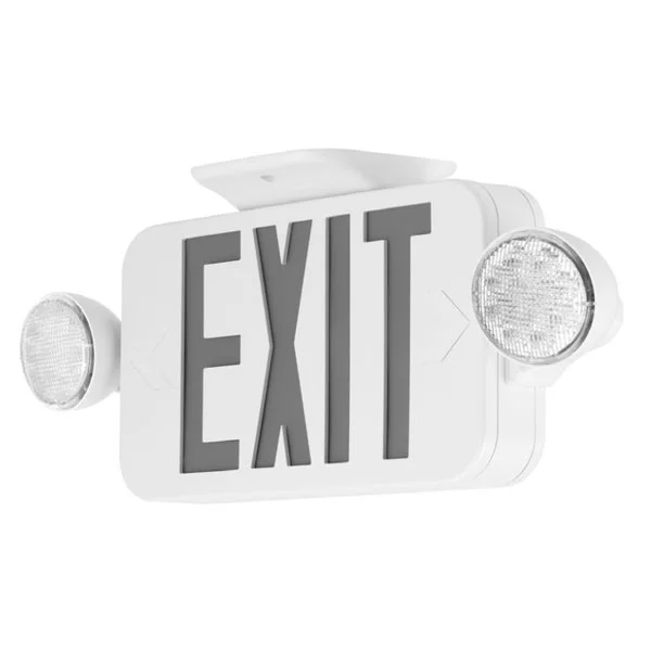 Exit/Emergency Combo, 120/277V, white housing, green letters, two sided with Self-Diagnostic Battery Backup, High Out...