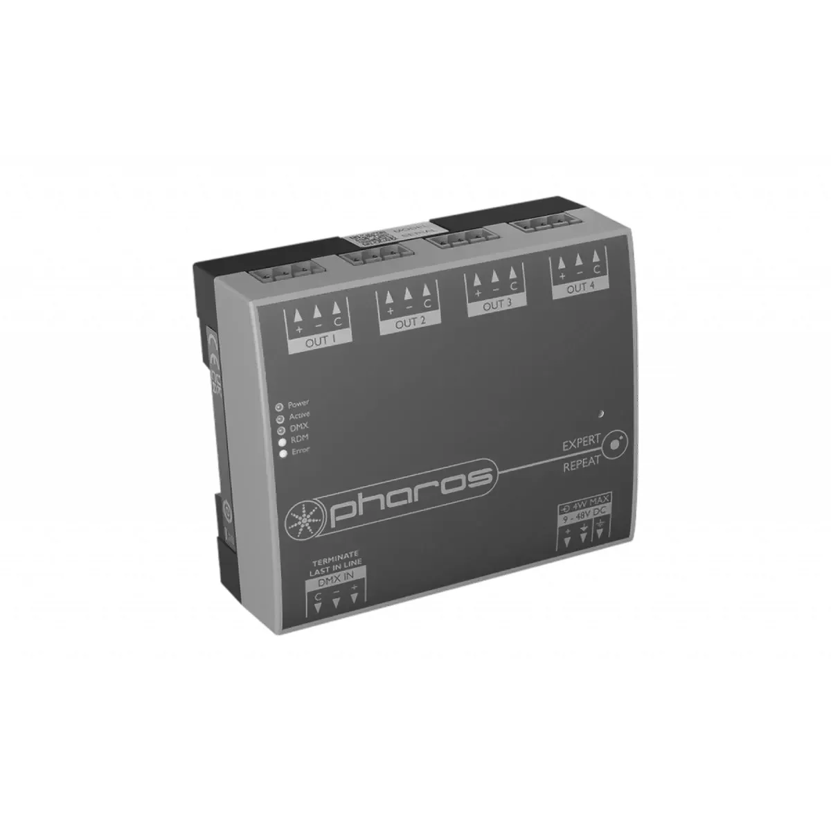 Expert Repeat DMX Splitter, 1 Input, 4 Outputs, 9-48VDC