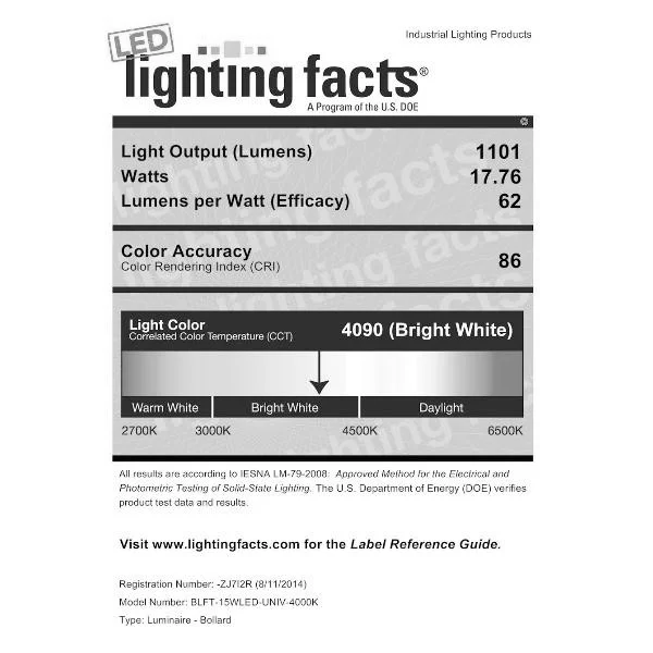 Flat Top Bollard, 15W LED, 4000K, Replacement Polycarbonate Lens - view 3