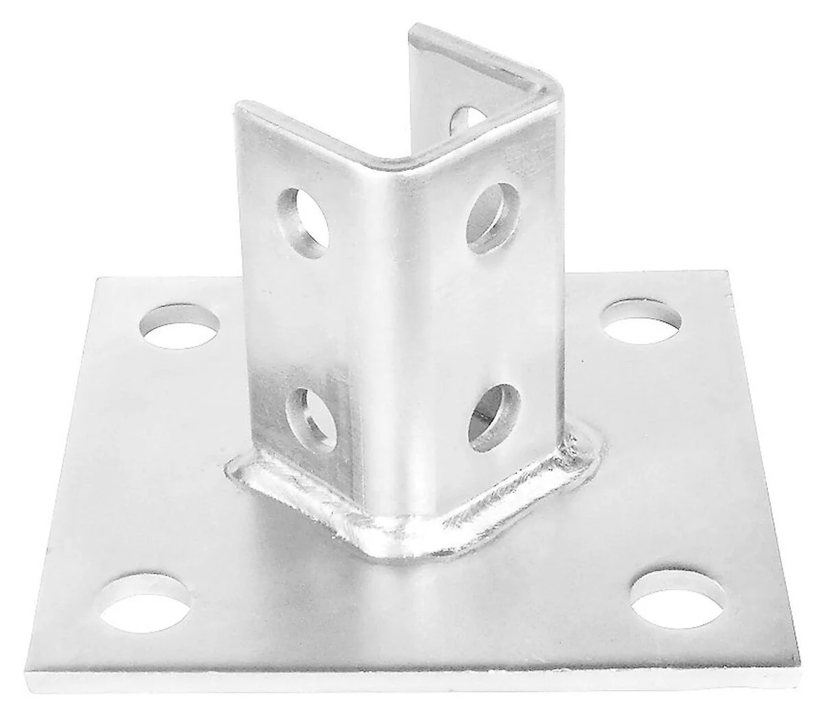 Four Hole Single Channel Post Base, 1-5/8" Strut, Steel