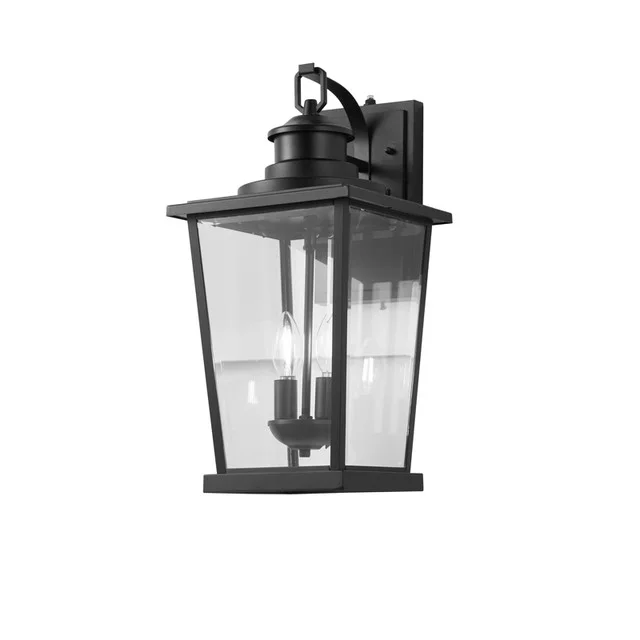 Fullman 2-Light Outdoor Wall Lantern, 2 Light, Clear Glass, Black Finish