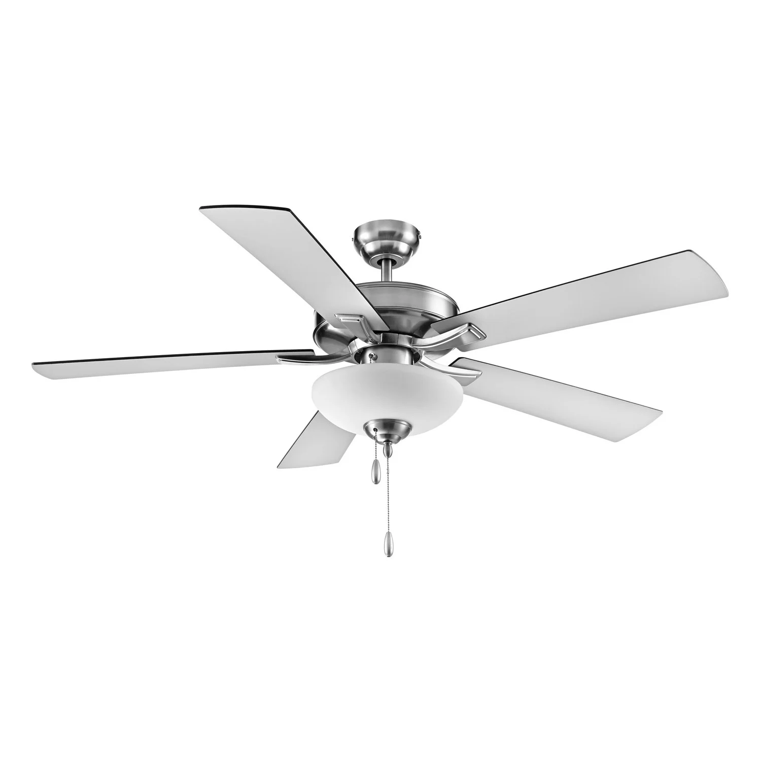 Galeson 52" 5-Blade LED Ceiling Fan, Matte White, Matte White and Grey Oak Reversible Blades, Etched Glass, 3000K, 120V