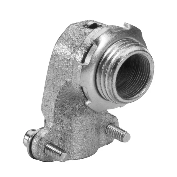 Garvin Industries 104M, 1-1/4" Squeeze Type 90° Flexible Conduit Connector, Malleable Iron, Zinc Plated