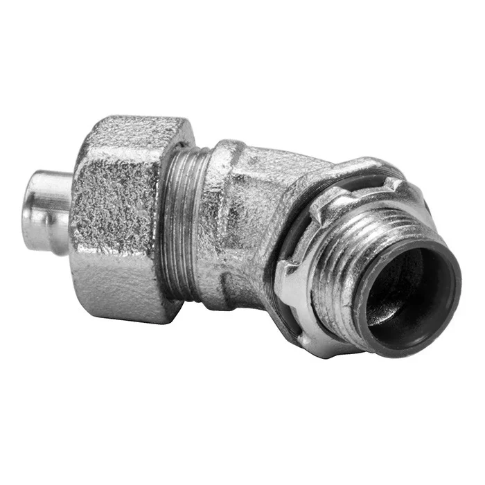 Garvin Industries 2" 45 Degree Liquidtight Connector, Malleable Iron, Insulated Throat, Zinc Plated