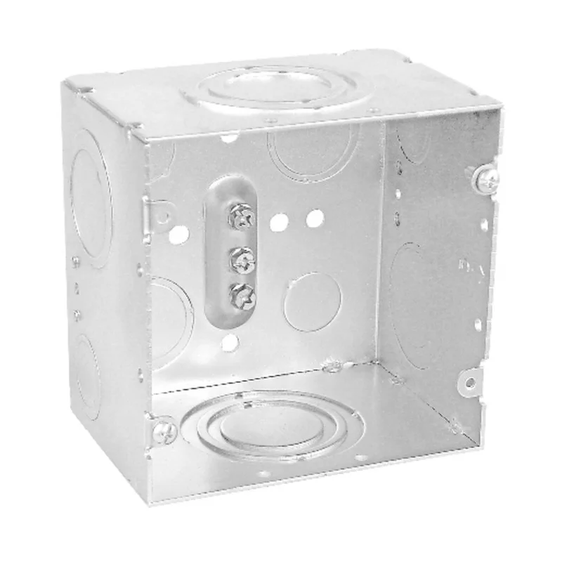 Garvin Industries 4-11/16" Square Box, 3" Deep, Welded, Conduit KO's, 3 Screw Raised Ground