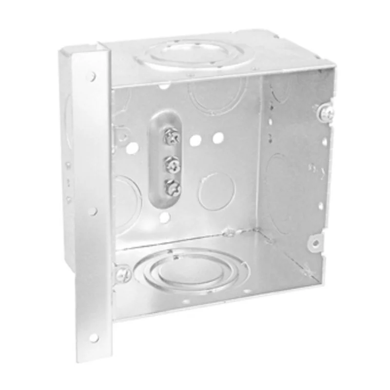 Garvin Industries 4-11/16" Square Data Box, 3" Deep, 1/2"-2" Knockouts, Horizontal Wood Spike Bracket