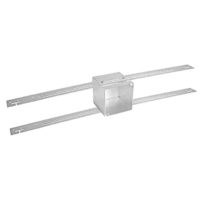 Garvin Industries 4 Square Junction Box with Ceiling Grid Span Bar, 3-1/2 in. Deep, 1/2 & 3/4 in. Knockouts, Steel, G...