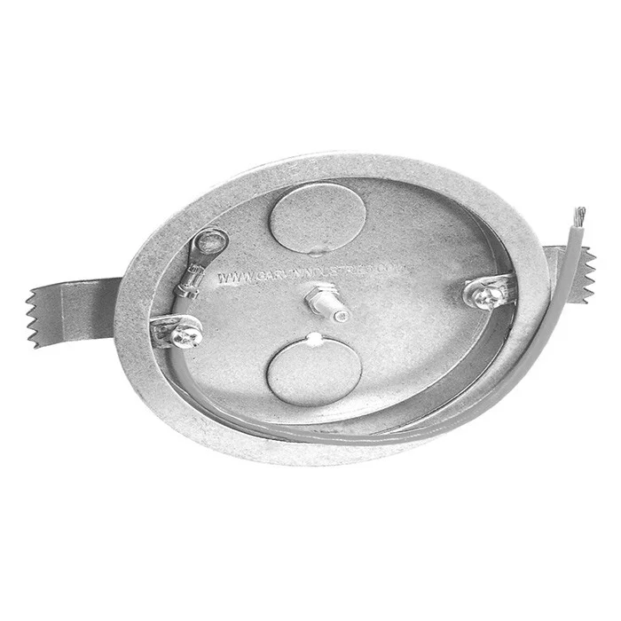 Garvin Industries 3-1/2" Round Cut In Pan Box, 1/2" Deep, Drawn with Conduit Knockouts, Fixture Ears 2-3/4" O.C., Old...