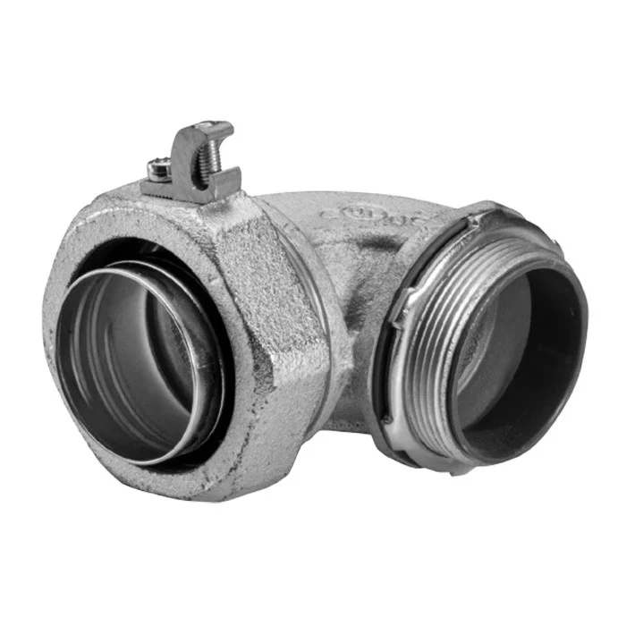 Garvin Industries 491CSGR, 1/2" 90° Liquidtight Connector with 4-14 Copper Lay-In Ground Lug, Malleable Iron