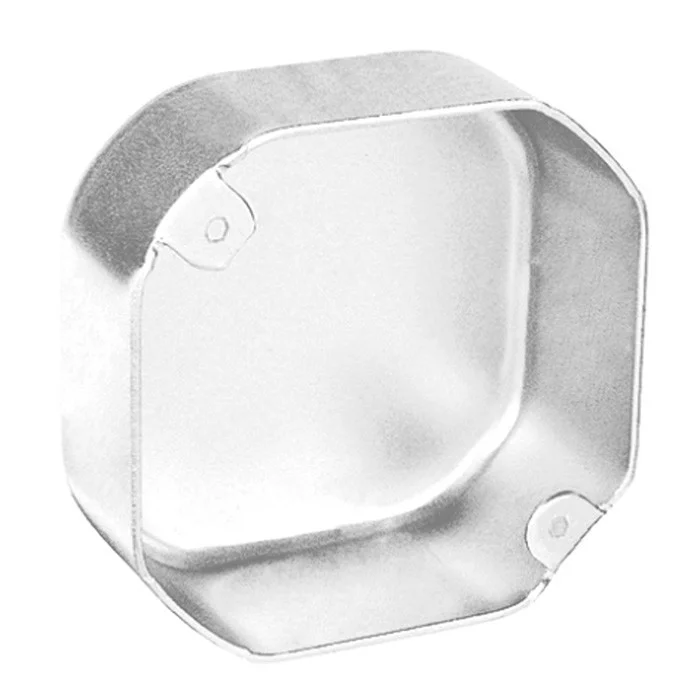 Garvin Industries 4" Octagon Box, 1-1/2" Deep, No Knockouts, Fixture Ears, 3-1/2" O.C., Stainless Steel