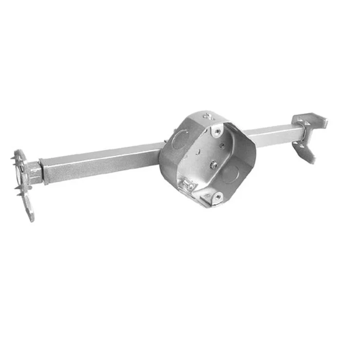 Garvin Industries 4" Octagon Cut In Bar Hanger Ceiling Fan Box, 1-1/2" Deep, Drawn with Conduit KO's
