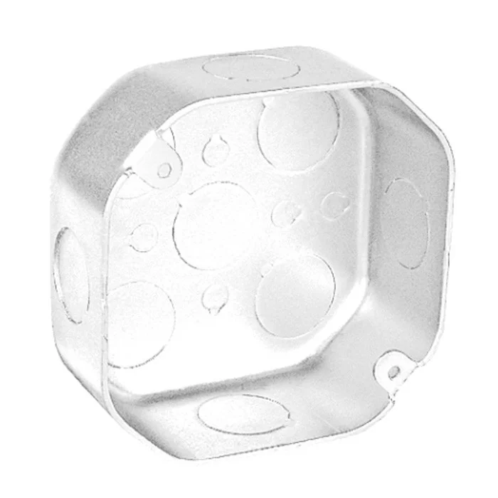 Garvin Industries 4" Octagon Plenum Box, 1-1/2" Deep, Drawn, Conduit Knockouts, Fixture Ears 3-1/2" O.C., Stainless S...