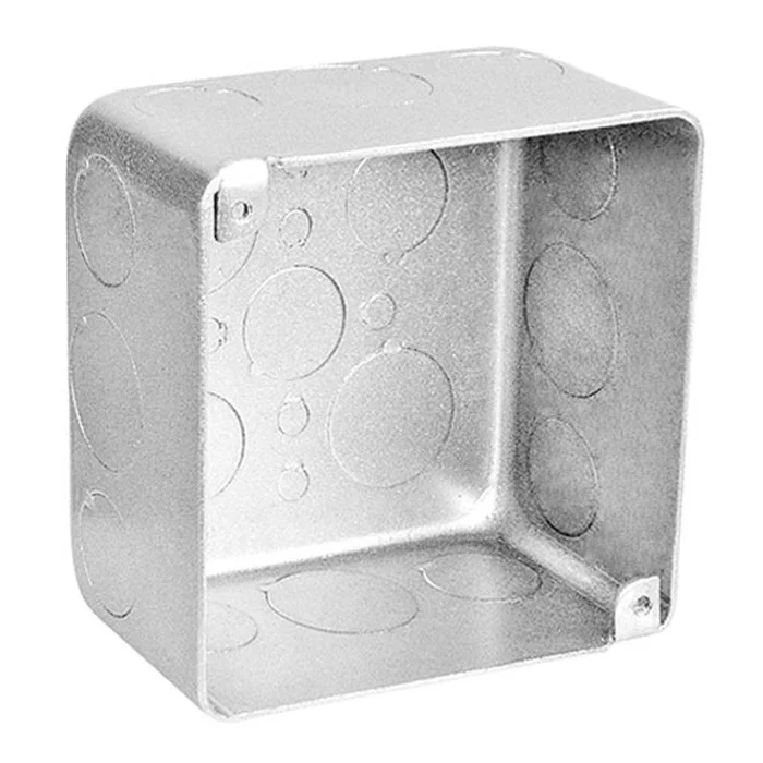Garvin Industries 4" Square Bracketed Plenum Box, 2-1/8" Deep, Drawn, With Conduit Knockouts, 316 Stainless Steel