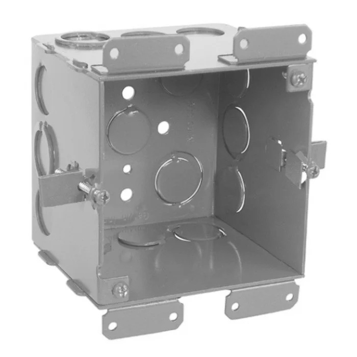 Garvin Industries 4" Square Cut-In Life Safety Box, 2-1/8" Deep, Welded, Conduit Knockouts, Painted Red, Old Work Clips