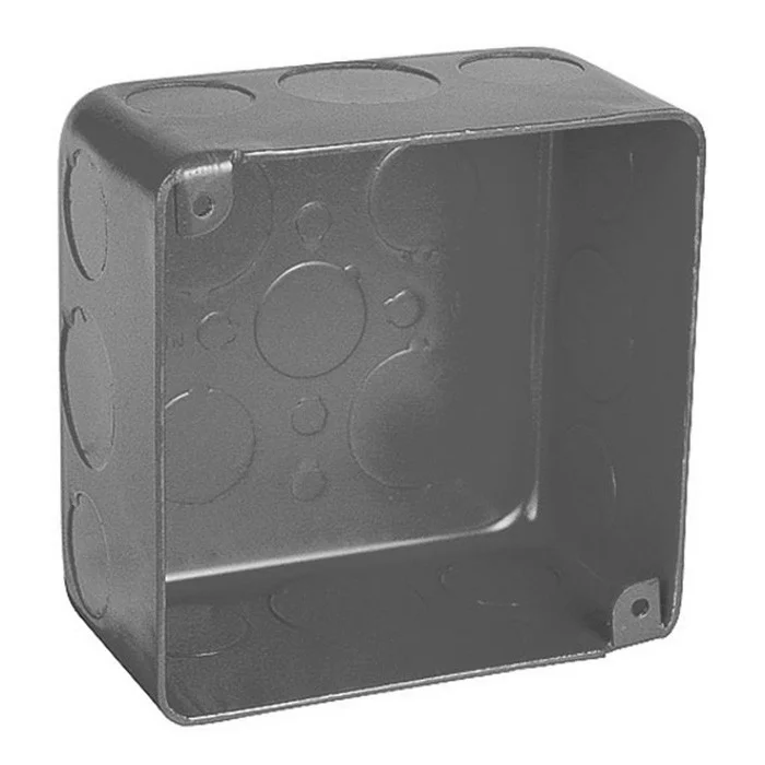 Garvin Industries 4" Square Life Safety Box, 2-1/8" Deep, Drawn, Conduit KO's, Red