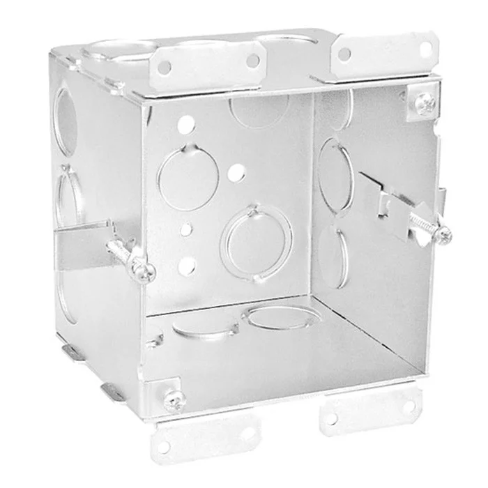 Garvin Industries 4" Square Old Work Cut-In Box, 2-1/8" Deep, Welded, Conduit Knockouts, Old Work Clips