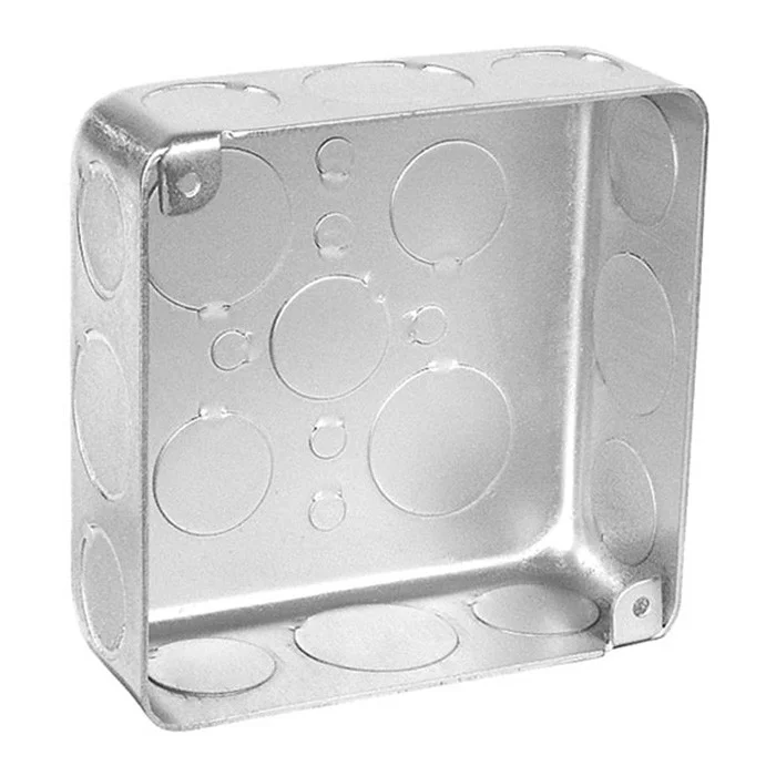 Garvin Industries 4" Square Plenum Box, 1-1/2" Deep, Drawn, Stainless Steel, Conduit Knockouts