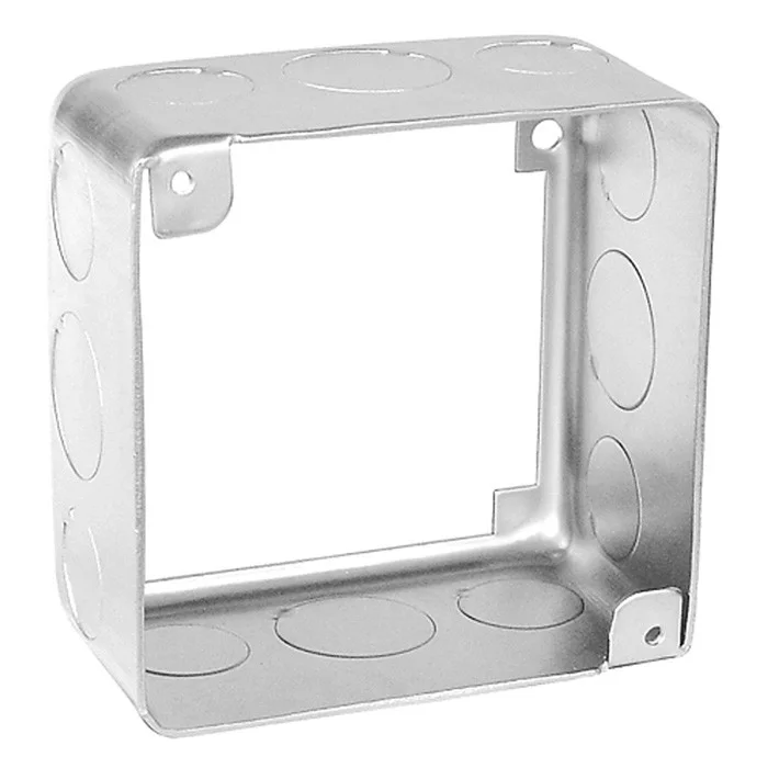 Garvin Industries 4" Square Plenum Extension Ring, 1-1/2" Deep, Drawn, With Conduit Knockouts, Stainless Steel