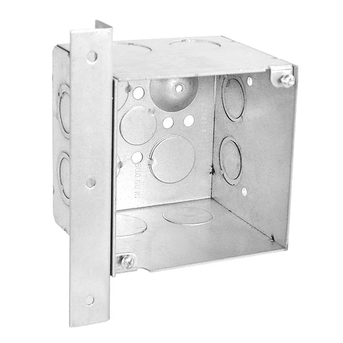 Garvin Industries 4" Square Welded Box, 3-1/2" Deep, 1/2" & 3/4" Knockouts, AB Vertical Right Angle Bracket