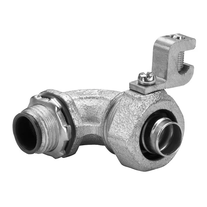 Garvin Industries 1" 90 Degree Liquidtight Connector with 14-4 AWG Lay-In Grounding Lug, Insulated Throat, Zinc Elect...