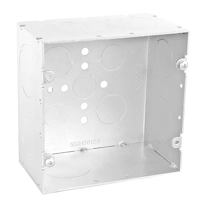 Garvin Industries 5 Inch Square Box, 2-7/8 Inch Deep, 1/2 & 1 Inch Knockouts, Welded, Galvanized Steel