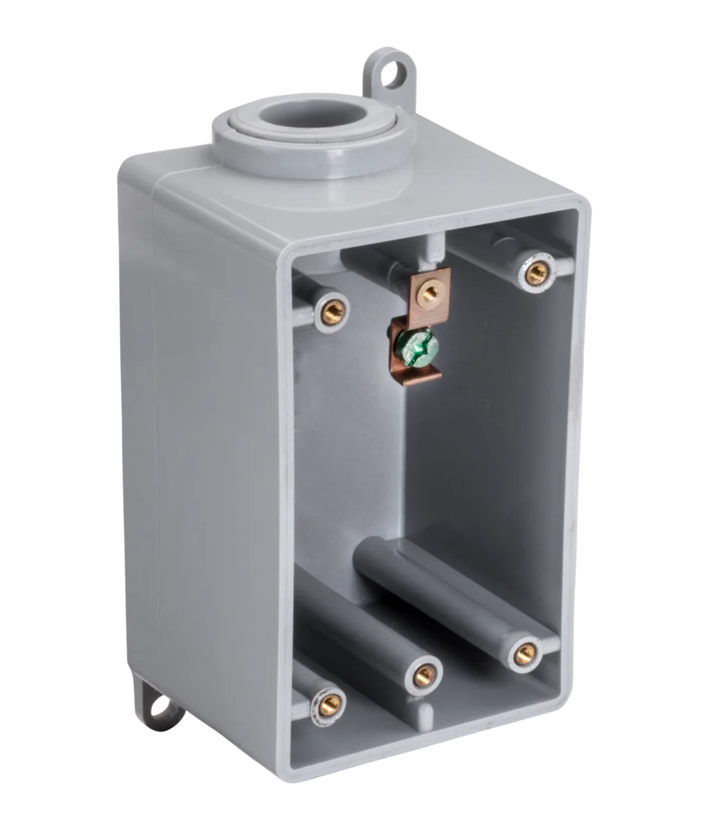 Garvin Industries FDS Type Box, Single Gang, 1" Hub, PVC, Surface Mount, Grounding Lug