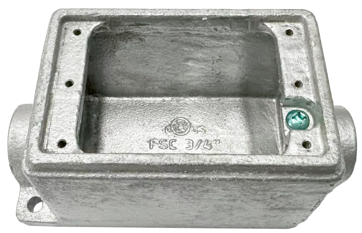 Garvin Industries FS Cast Device Box, Single Gang, Dual Hub, Heavy Duty, Hot Dip Galvanized, 1/2" Hubs