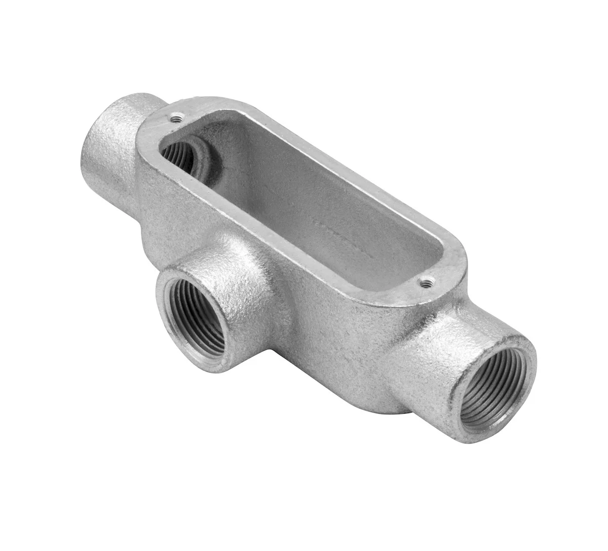 Garvin Industries Rigid Conduit Body, Threaded T Type, Malleable Iron, 1-1/2" Hub, 3 Hubs, Max 1 AWG, 36 in³ Volume