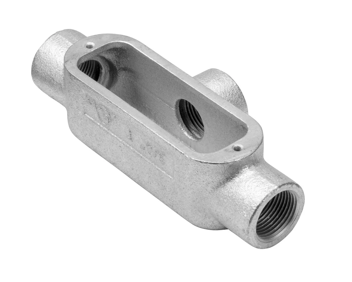 Garvin Industries Rigid Conduit Body, Threaded T Type, Malleable Iron, 1-1/2" Hub, 3 Hubs, Max 1 AWG...