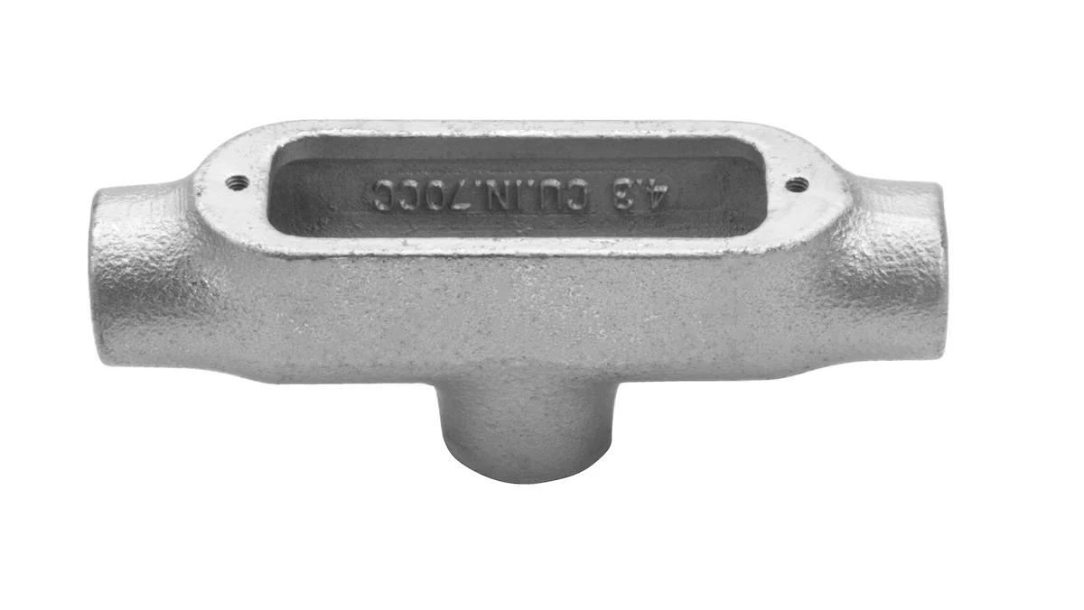 Garvin Industries TB2M, 3/4" Threaded TB Type Conduit Body, Malleable Iron, Zinc Plated, Aluminum Enameled