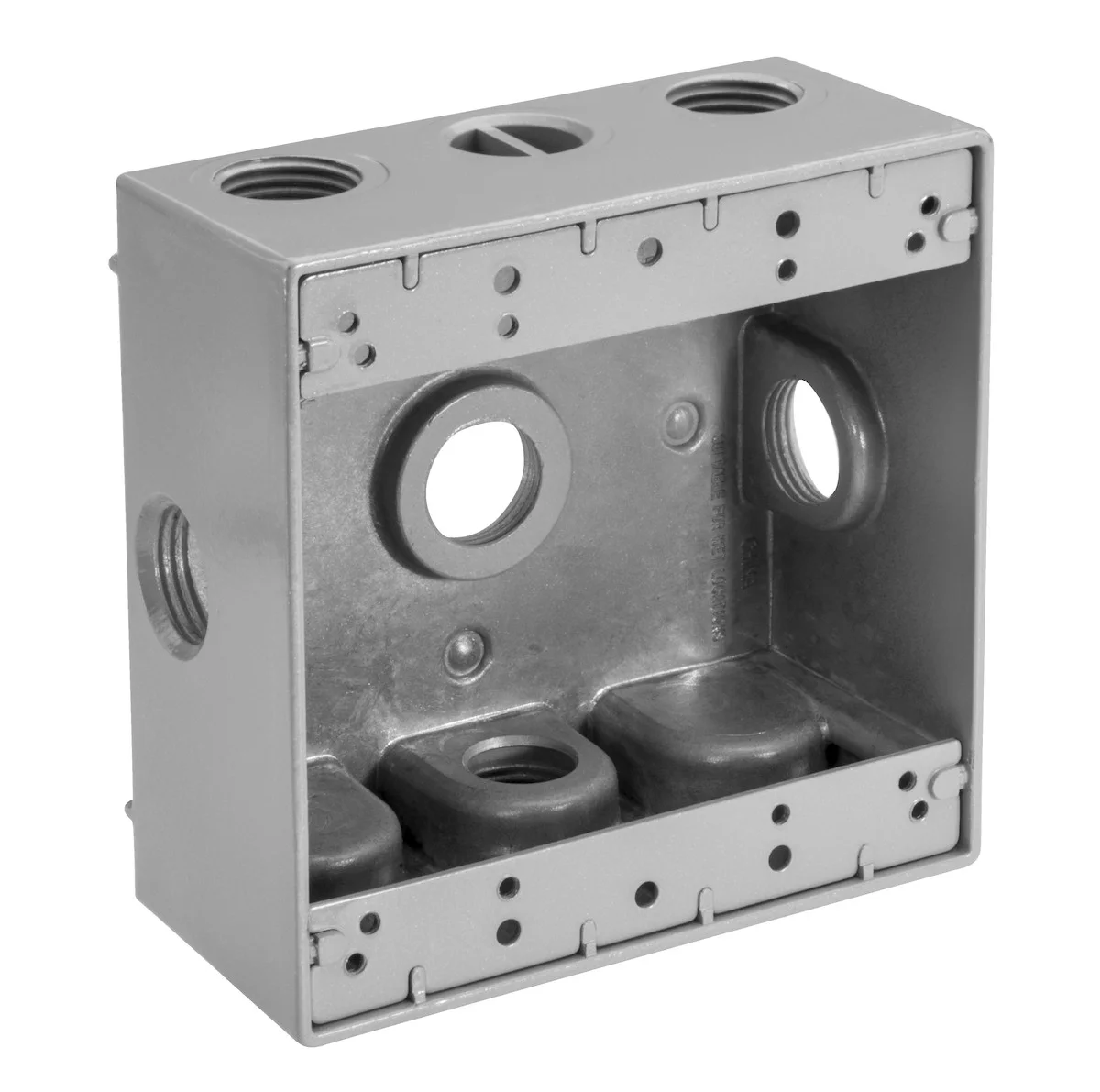 Garvin Industries WB2675X Double Gang Die Cast Aluminum Box, 6 Hole Side Opening, 3/4" Threaded Hub, 31 cu in, Gray
