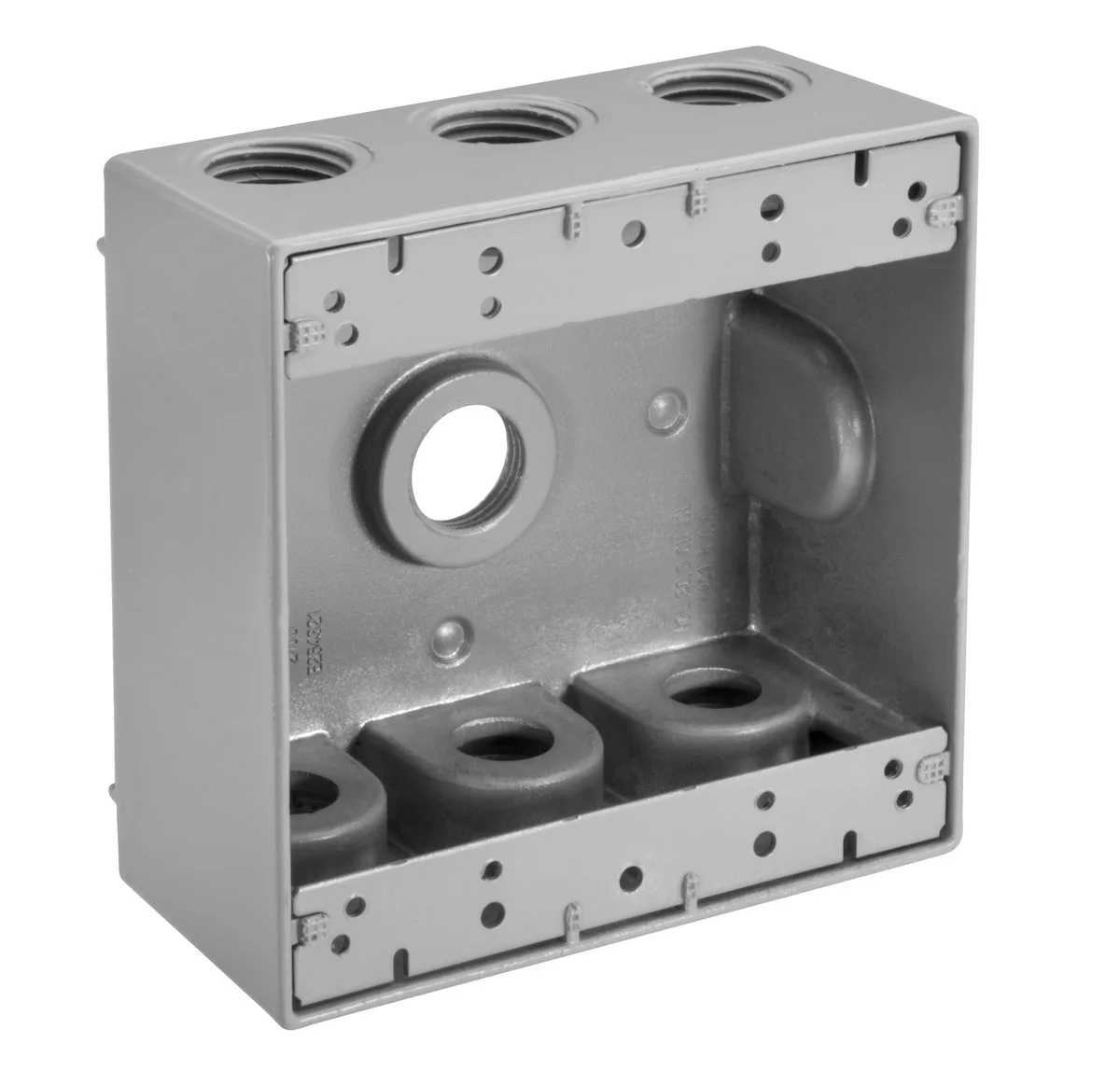 Garvin Industries WB2775 Double Gang Die Cast Aluminum Box, 7 Hole, 3/4" Threaded Hub, 31 cu in, Gray