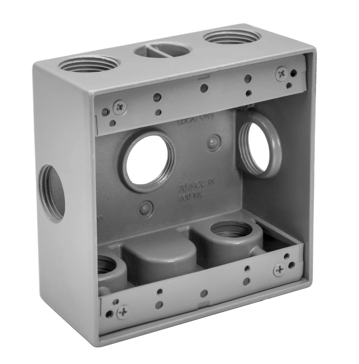 Garvin Industries WB2750X Double Gang Die Cast Aluminum Box, 7 Hole Side Opening, 1/2" Threaded Hub, 31 Cubic Inch, 4...