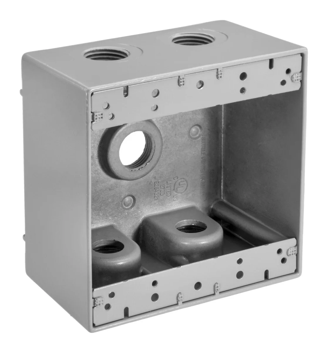 Garvin Industries WDB2575, Double Gang Die Cast Aluminum Box, 5 Hole Deep, 3/4" Threaded Hub, 40 cu in