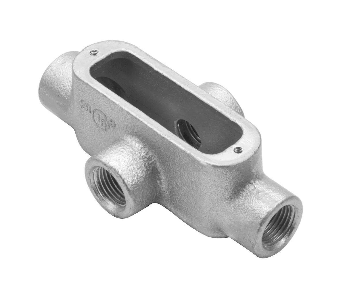 Garvin Industries Rigid Conduit Body, Threaded X Type, Malleable Iron, 1/2 Inch, Zinc Plated Aluminum Enameled Finish