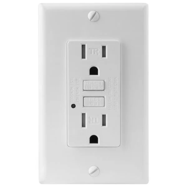 GFCI Duplex Outlet, 15 Amp, 120VAC, Tamper Resistant, Wallplate Included, ETL Listed, White - view 2