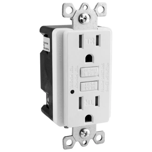 GFCI Duplex Outlet, 15 Amp, 120VAC, Tamper Resistant, Wallplate Included, ETL Listed, White - view 3