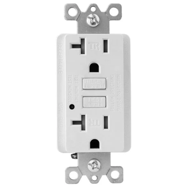 GFCI Duplex Outlet, 15 Amp, 120VAC, Tamper Resistant, Wallplate Included, ETL Listed, White