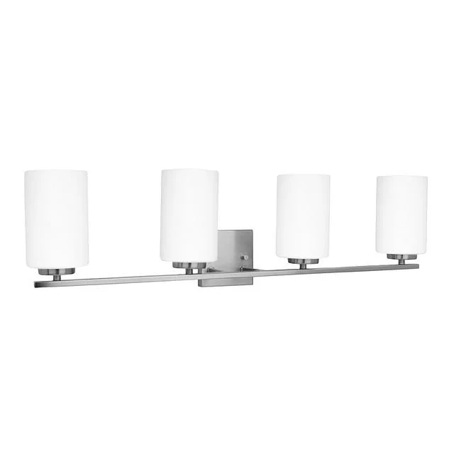 GlobaLux Burling 4-Light Vanity, 4-Light, Medium Base, 4x60W, 120V, Frosted White Glass, Brushed Nic...