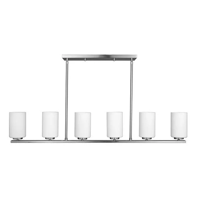 GlobaLux Burling 6-Light Linear Pendant, 6-Light, Frosted White Glass, Medium Base, 120V, Black|Brushed Nickel|Aged B...